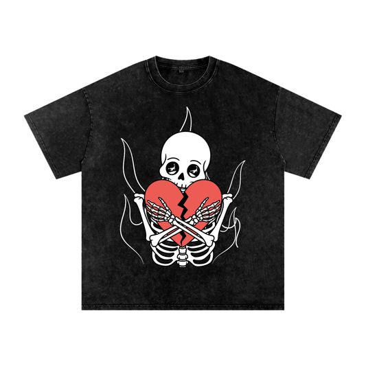 No Love Acid Wash Oversize T-Shirt (Dark)