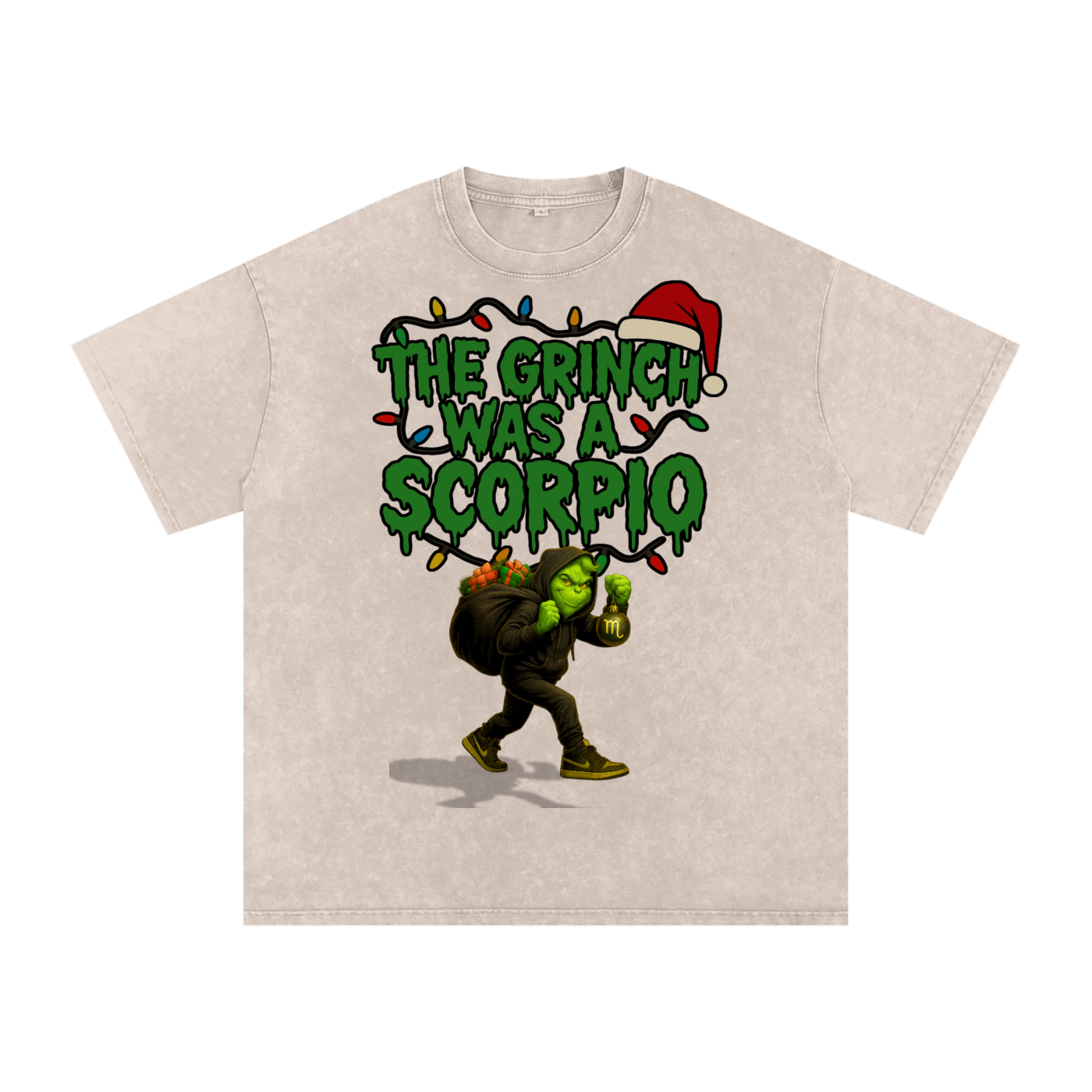 "The Grinch Was A Scorpio" Snow Washed Oversized Tee