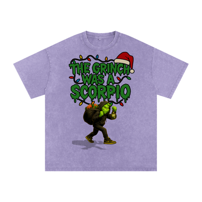 "The Grinch Was A Scorpio" Snow Washed Oversized Tee