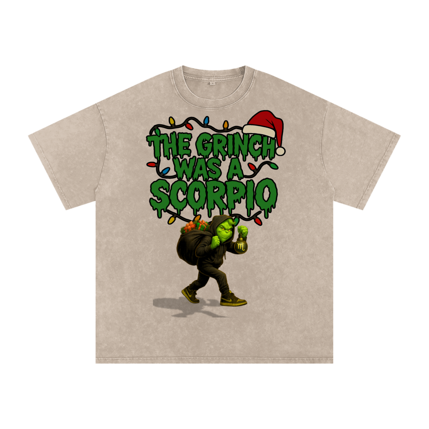 "The Grinch Was A Scorpio" Snow Washed Oversized Tee
