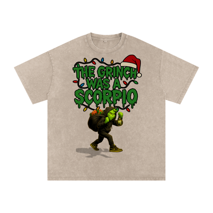 "The Grinch Was A Scorpio" Snow Washed Oversized Tee