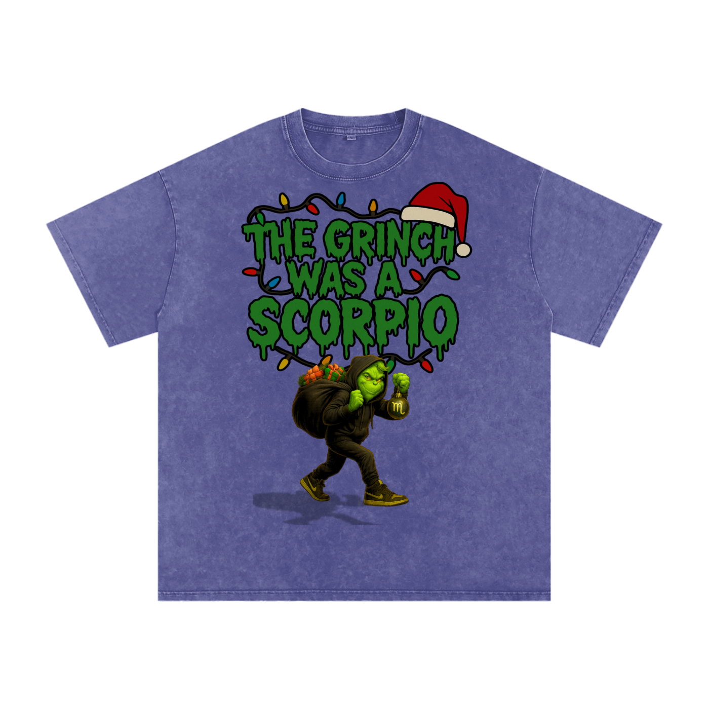 "The Grinch Was A Scorpio" Snow Washed Oversized Tee