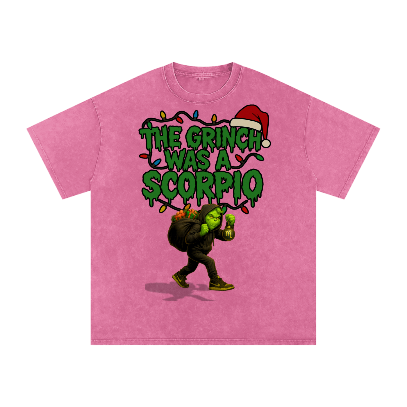 "The Grinch Was A Scorpio" Snow Washed Oversized Tee