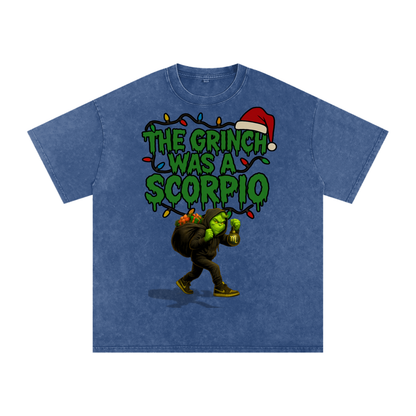 "The Grinch Was A Scorpio" Snow Washed Oversized Tee