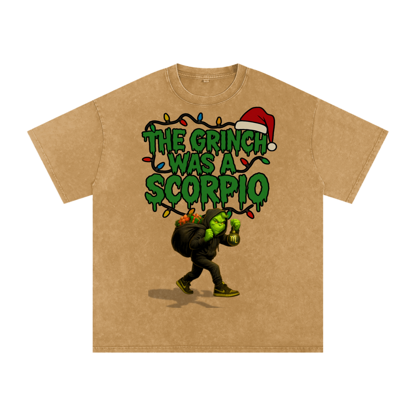 "The Grinch Was A Scorpio" Snow Washed Oversized Tee