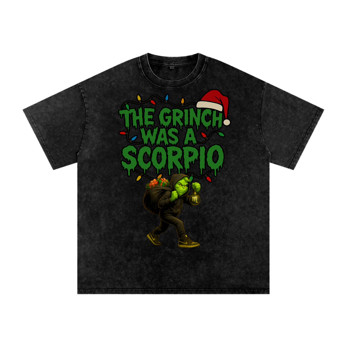 "The Grinch Was A Scorpio" Snow Washed Oversized Tee
