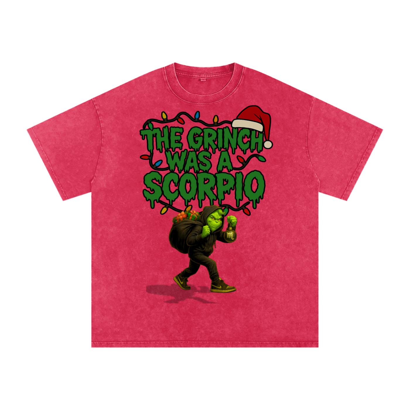 "The Grinch Was A Scorpio" Snow Washed Oversized Tee