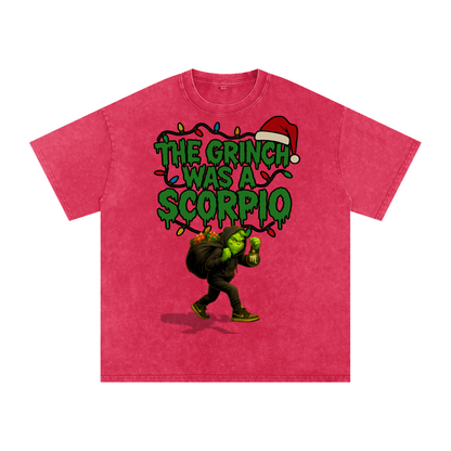 "The Grinch Was A Scorpio" Snow Washed Oversized Tee
